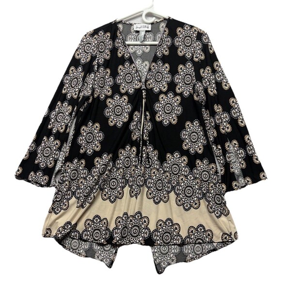Joseph Ribkoff Tops - Joseph Ribkoff Blouse Womens Size 8 Black V Neck 1/2 Zip Textured Floral Tunic